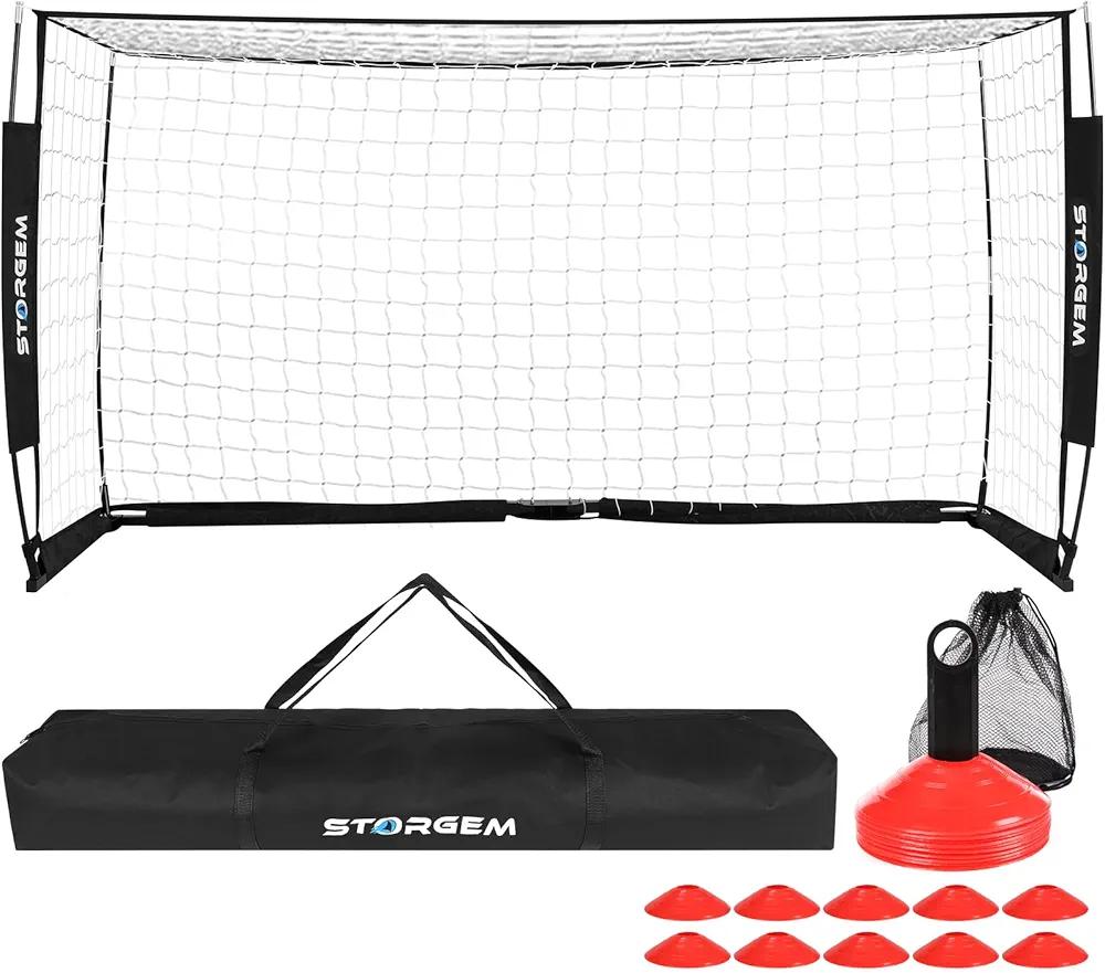 Storgem Soccer Goal,Soccer Net,Soccer Goals for Backyard,with Bow Frame,Collapsible Metal Base and 15 Training Cones