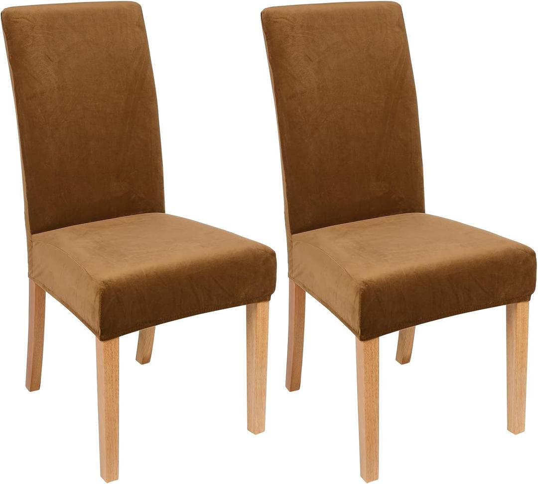 Smiry Velvet Stretch Dining Room Chair Covers Set of 2, Soft Removable Washable Chair Slipcovers Kitchen Parsons Chair Protector, Camel