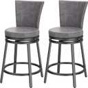 Bar Stools Set of 2, Counter Height Swivel Bar Chair with High Backrest, 24" Round Seat Barstools for Kitchen Island, Pub, Metal Base, Upholstered PU Leather Dining Chairs Grey