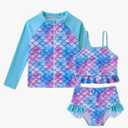 Funnycokid Girls Swimsuit Kids Bathing Suit 3-7 Years Rashguard Swimwear Long Sleeve 3 Piece Toddler,5Y