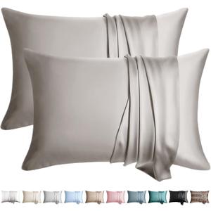 100% Silk Pillow Cases 2 Pack Queen Size Mulberry Silk Pillowcase for Hair and Skin Set of 2 Highest Grade 6A Silk Soft Breathable Cooling with Hidden Zipper, Grey (Gray)