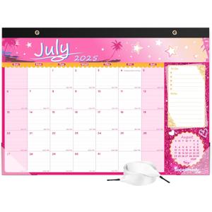 6 x Desk Calendar 2026 with Clear Waterproof Cover 17 x 12 inch 18 Months Wall Calendar Runs from Jul. 2025 to Dec. 2026 School Year Calendar for Schedule Organization Monthly Planner, Pink
