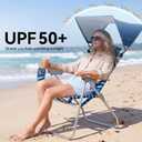 17" Tall Beach Chair with Canopy Shade,Support to 350LBS, Blue Striped | Adjustable High-Back Heavy Duty Beach Chair with Sun Shade Folding Backpack Beach Chair with Cup Holder and Storage Bag