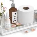 Oak Bathroom Toilet Tank Tray, 13" Wood Toilet Paper Storage Basket Tray Back of Toilet Basket Organizer,for Perfume Makeup Candle Kitchen Counter Coffee Table Decor White (13" x 6.5" x 1.5")