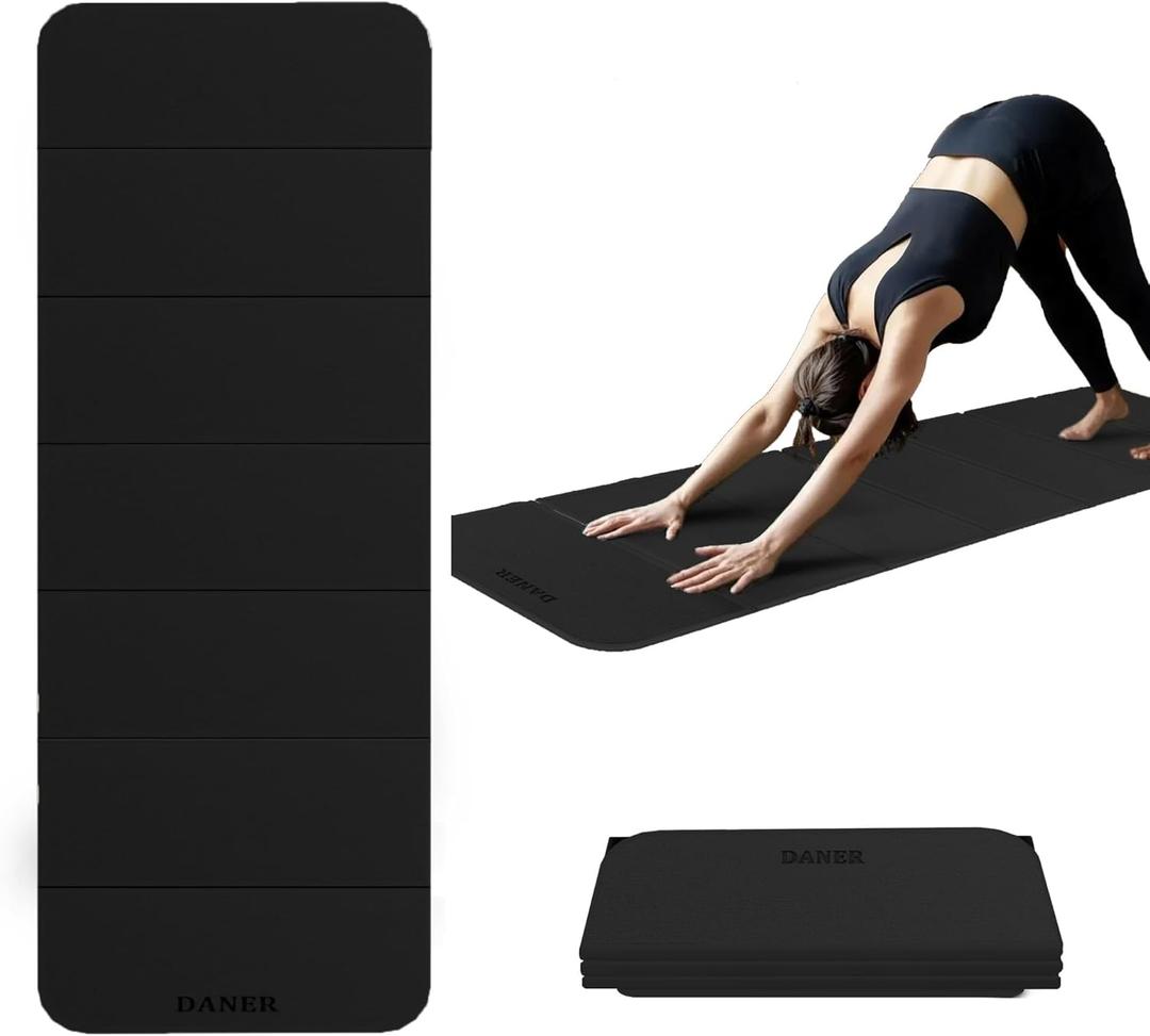 Foldable Yoga Mat 12mm Extra Thick Joint Protection,Portable Design for Travel/Pilates/Board/Camping,Environmental Sports Mat Non-Slip Gym Mat,Odorless POE Material (Black)