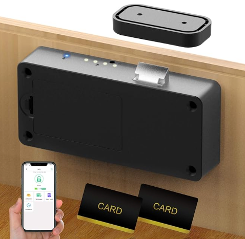 Anweller Smart Cabinet Lock, Hidden No Drill Adhesive Baby Proofing Child Proof Drawer Locks, Keyless RFID Bluetooth Cabinet Locks for Adults File Kitchen Cupboard Closet Liquor - Black