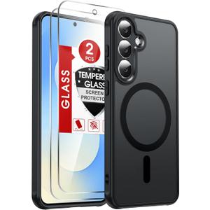 LeYi for Samsung Galaxy S25-FE Case: [ ] Compatible with Mag-Safe with Screen Protector, Military-Grade Matte Translucent Soft-Touch Skin Funda para S25FE S 25 FE, Black