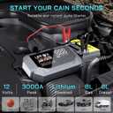 3000A Jump Starter with Air Compressor 12V, 44.4Wh Portable Car Jump Starter for 8.0L Gas & 6.0L Diesel Engines, 150PSI Tire Inflator with LED Display, Emergency Jump Box with Jumper Cables