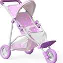 Olivia's Little World Baby Doll Jogging-Style Stroller with Canopy, Seatbelt and Storage Space, Purple and White, One Size