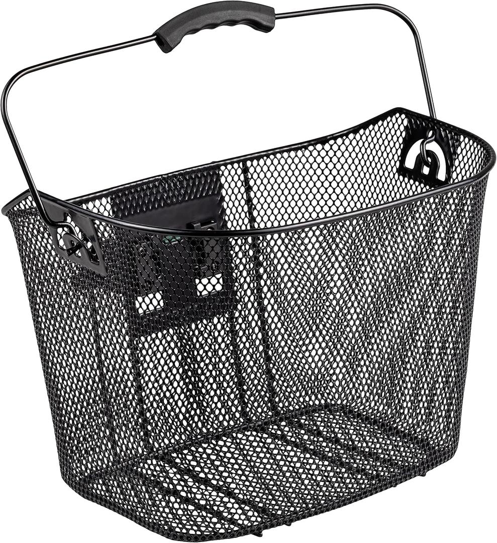 Schwinn Quick Release Wire Bike Basket, Black, Weather Resistant, Folding Handle for Hand Carry, Fits Most Adult Bicycles, Includes Mounting Hardware, Bicycle Basket for Adult Bikes