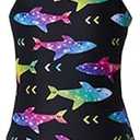 RAISEVERN Girls 1 Piece Swimsuit Shark Bathing Suit for Kids Cross Back Adjustable Straps Swim Suit Beach Summer Swimwear Size 8