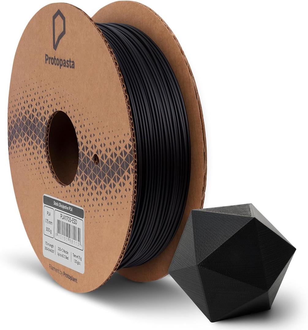 Protopasta Static Dissipative Black PLA 3D Printer Filament for ESD Safe Prints | Easy Printing with Low Warp and Wear | 1.75mm Filament | 500g with Recyclable Cardboard Spool