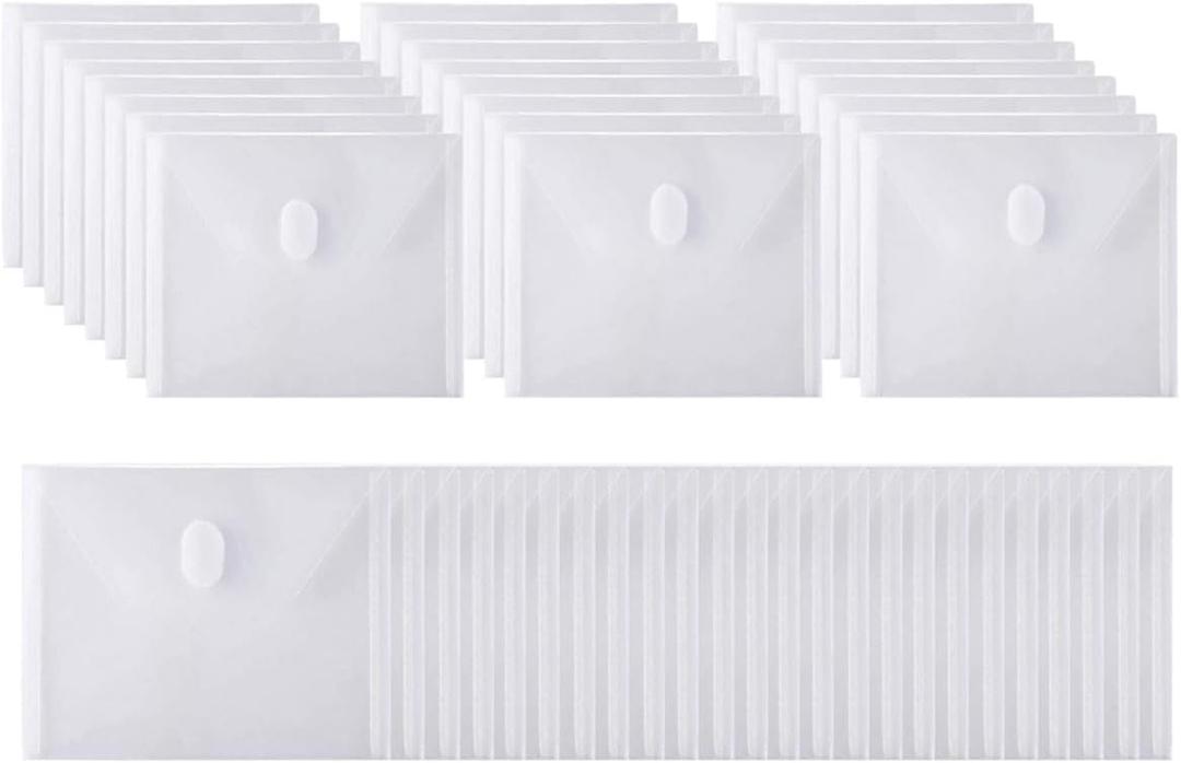 48 Packs Clear Plastic Small Envelope with Hook & Loop Closure 5 1/2 x 7 1/2 Ploy Envelope for Receipe/Check