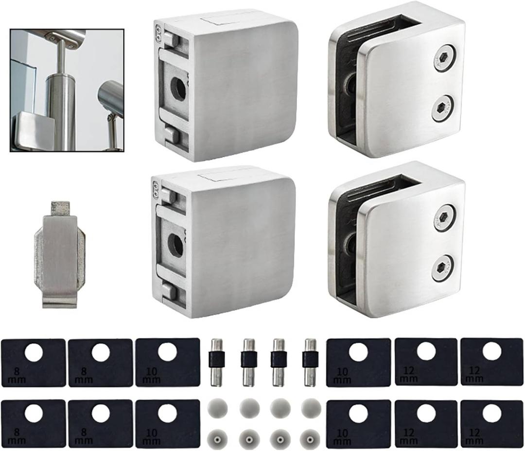 Glass Clamp - 40PCS Bracket for 1/3"-1/2" (8mm-12mm) Tempered Glass, Stainless Steel 304 Flat Back Square Clip Polished for Balustrade, Staircase, Handrail, Holder Metal Casting