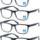 Blue Light Blocking Reading Glasses Men Large Oversized Square Readers Wide fit Cheaters for Men W/Big Head/Large Face (4 Pairs of Matte Black Reading Glasses)
