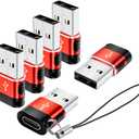 USB to USB C Adapter 6 Pack,USB Type C Adapter,USB A to C Adaptor,USBC Female USBA Male Converter for iPhone 16 15 14 13,MacBook,iPad,Car Play,Charger,Red