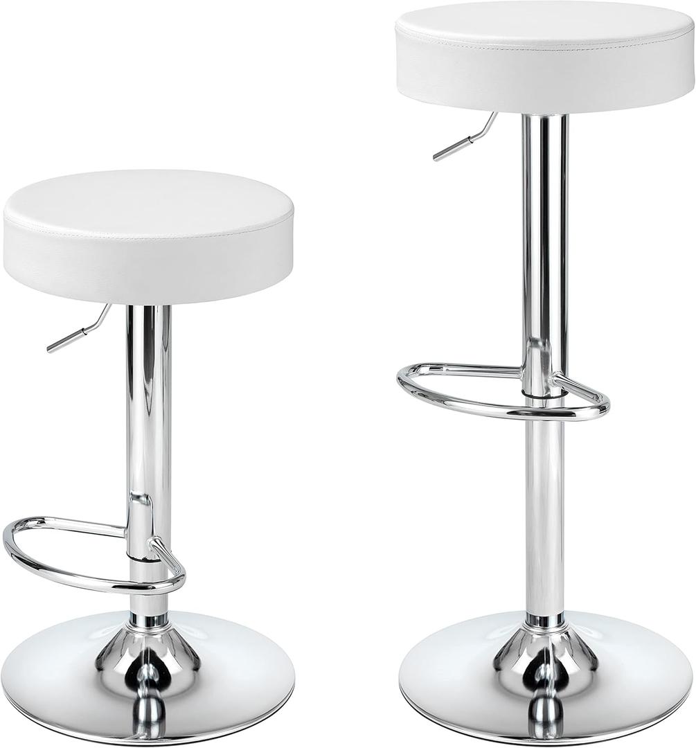 Finnhomy Bar Stools Set of 2 Modern PU Leather, Swivel Barstools with Footrest and Backless Round, Counter Height Adjustable Modern Counter stools for Kitchen, White