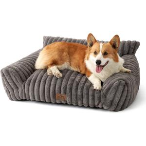 Cute Cat Couch, Fluffy Sofa Bed for Cats and Small Dogs, Premium Faux Rabbit Fur Cats beds for Indoor Cat, Ultra-Soft Supportive Pet Couch Furniture (Grey, M: 31.5''x23.5'')