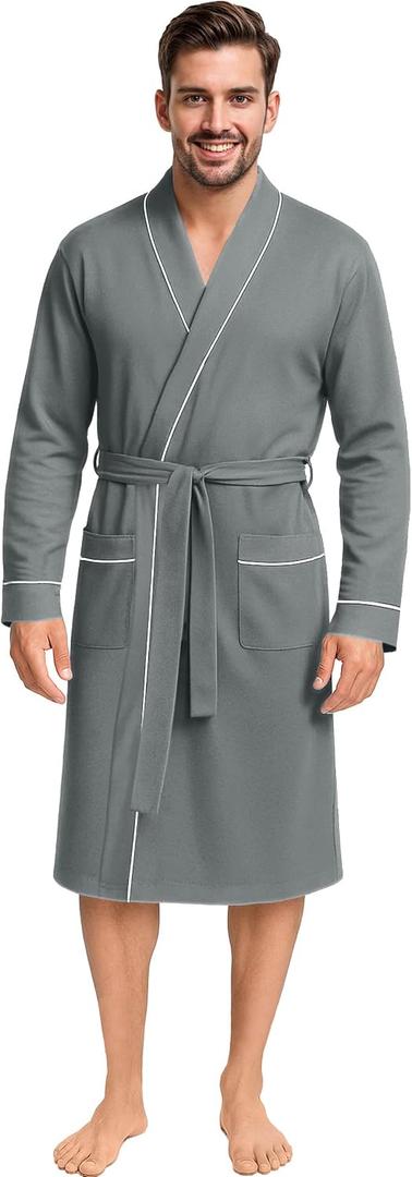 NY Threads Men's Robe Cotton Blend Knit Bathrobe (Gray, M)