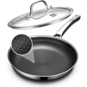 Non Stick Frying Pans 12 inch, Hybrid Frying Skillets Nonstick with Lid,non Stick Stainless Steel Pans, Dishwasher and Oven-Safe Chef Pan, Induction Compatible Cooking Pan, PFOA Free Cookware