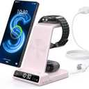 Wireless Charger for Samsung Charging Station with Clock for Samsung Galaxy S25 Ultra/S24 Ultra/Z Flip 7/Z Fold 6/Galaxy Bud, 3 in 1 Charger Station Watch Charger for Galaxy Watch 8/7/6/5Pro(Pink)