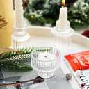 Clear Candlestick Holders 12PCS Ribbed Glass Taper Candle Holders for Tealight Stick Candles Table Centerpieces Thanksgiving Christmas Indoor and Outdoor Decorations