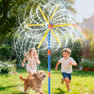 VATOS 59" Windmill Water Sprinkler Outdoor Yard Toy for Kids, New Upgrades Double-Sided with 6 Blades, 54 Spray Nozzles, 360 Spining Splash Summer Fun Play for Boys, Girls, Pets and Lawn Watering