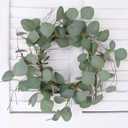 Eucalyptus Leaf Wreath Metal Polyester Paper Round Green Wreath 24" for Front Door Outdoor Decor
