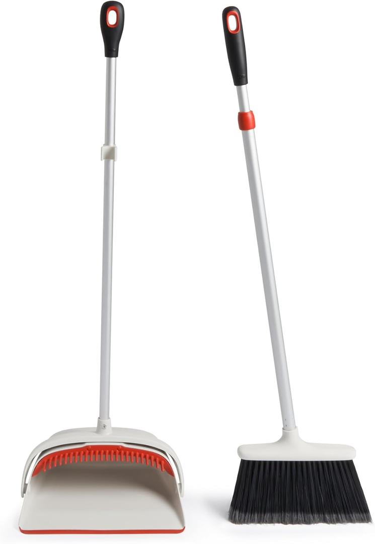 OXO Large Upright Sweep Set, Off-white, 8.5" - 12" | Kitchen And Home Floor Sweeping, Extends Up To A Full-Sized Broom, Compact Storage, Flagged Bristles - Pack of 2