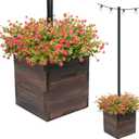 Extra Large Decorative Wooden Planter w/ Universal Pole Support for String Light Poles,Umbrellas,Bird Feeders. Solid Wood Outdoor Garden Patio Box for Plants(Does not include Pole), 17"x17"x18", Brown