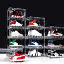 AOHMPT Upgraded 12 Pack Shoe Box,Acrylic Clear Shoe Boxes,Drop Front Shoe Storage Box,Clear Plastic Stackable Sneaker Box,Shoe Containers,Shoe Display Case,Sneaker Storage,Fits Up to Size 15