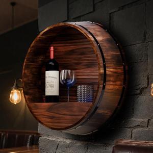 Whiskey Barrel Decor, Bourbon Whiskey Barrel Shelf, Wall Mount Wine Rack, Rustic Wine Rack Wood for Vintage Wine Bar and Home Décor (Big)