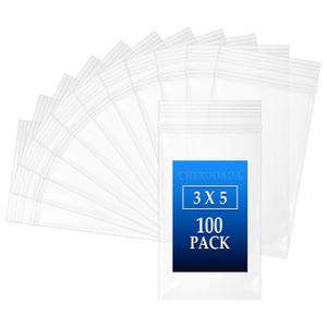 Small Plastic Zip Bags, 3x5 inch (100 pcs) 2 Mil, Clear Resealable Poly Bag for Jewelry, Gift, Candy, Pill, Snack, Storage, coin, Business Baggies