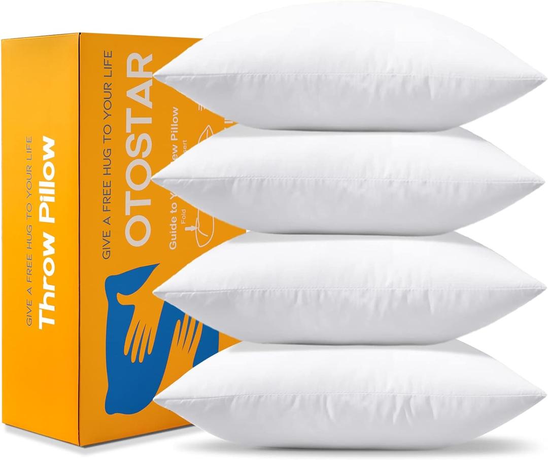 OTOSTAR Pack of 4 Throw Pillow Inserts, 18 x 18 Square Cushion Inner Soft Fluffy Plump Stuffer Cushion Pads White Decorative Pillow Inserts (18"x18" (Pack of 4))