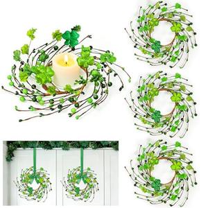 4 Pcs St Patricks Day Decorations 11.8 Inch Small Shamrock Wreath Mini St Patricks Wreaths with Green Berried Flowers St Patricks Day Wreaths for Door Window Wall Cabinets Kitchen Table Mantle