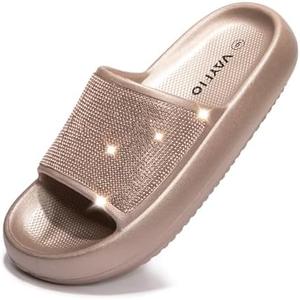 Vayfio Women's Cloud Rhinestone Slide Sandals Platform Glitter Slides Slip On Shower Shoes Outdoor&Indoor House Slippers Size 7