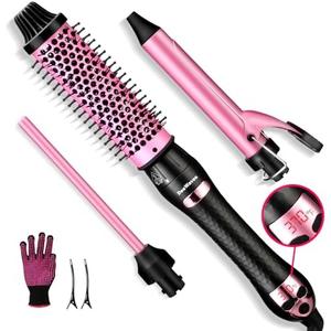 Travel Curling Iron, Thermal Brush 1.5 Inch for Hair Curler,Heated Round Brush for Blowout Look, Dual Voltage, LED Display, 7 Temp Setting, Detachable Heated, Tourmaline Ceramic,Gifts for Women