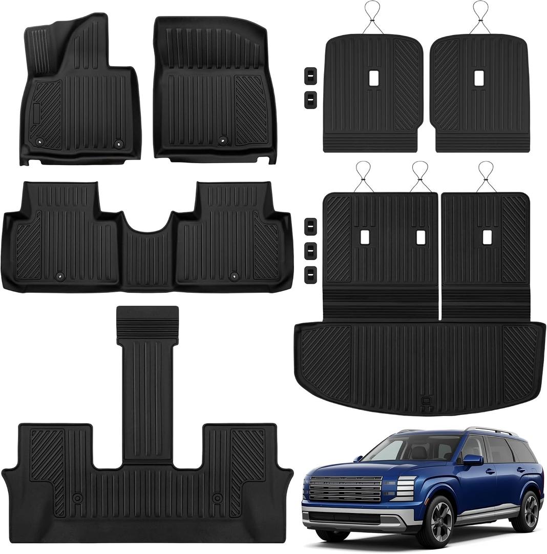 2026 Palisade Floor Mats Only Fuel 7-Seat All Weather TPE Cargo Mat with Backrest Mat for Hyundai Palisade Accessories 2026 SE/SEL Convenience/SEL Premium/Limited/XRT PRO/Calligraphy Black