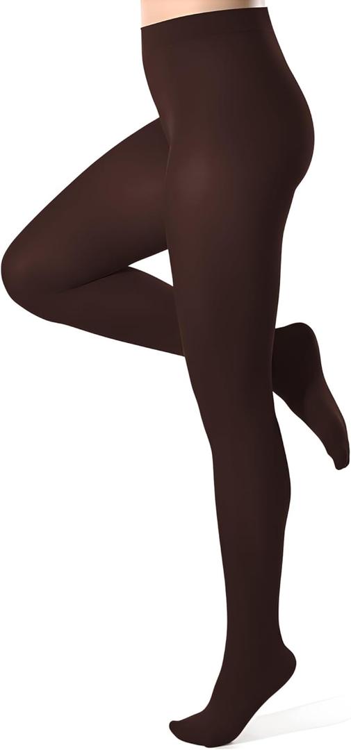 Syhood Women's Opaque Tights L/XL 80d Nylon Microfiber Stockings Footed Pantyhose (Dark Coffee)