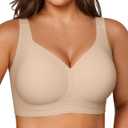 Vertvie Jelly Bras for Women Plus Size Minimizer Soft Wireless Push Up Bra Full Supportive Older Lift Back Coverage Bralette (Beige)
