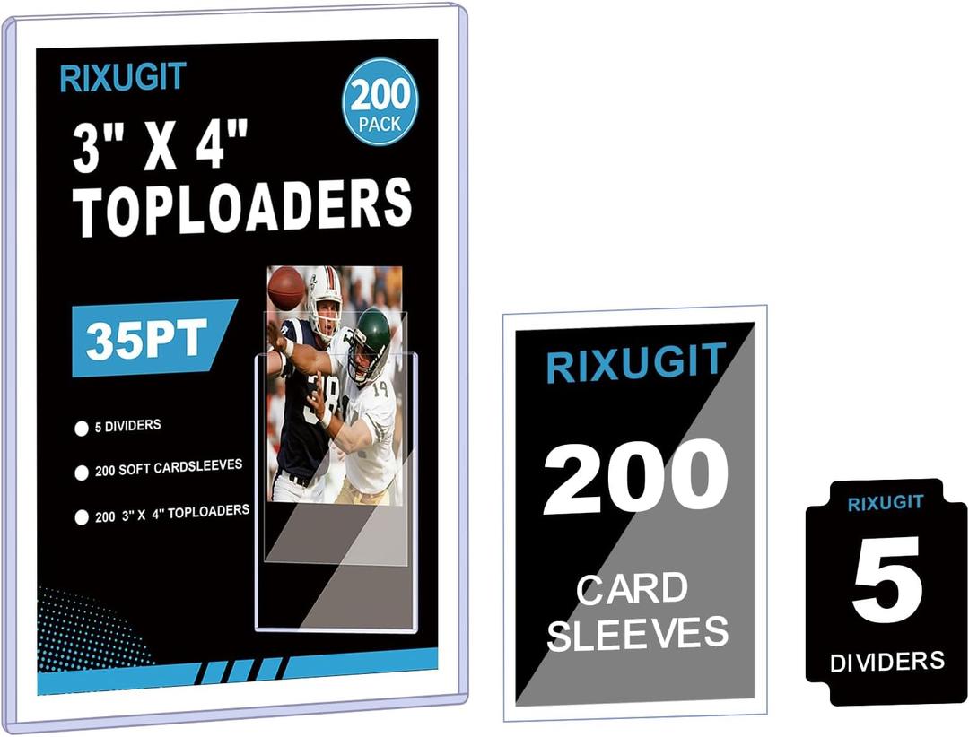 400 Hard Plastic Trading Card Protector - 200 Hard Card Sleeves and 200 Soft Card Sleeves, 35pt Rigid 3"x4" Card Holders, Clear Open-Top Card Sleeve, Fits Standard Trading, Baseball, Sport, Game Cards