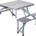 Trademark Innovations Portable Aluminum Folding Picnic Table with 4 Seats