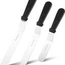 Offset Frosting Cake Knife set of 3 Black 6 8 & 10 Inch Angled Icing Spatula for Decorating (Black & Black & Black)