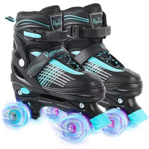 Toddler Roller Skates for Girls Kids Boys, 4 Size Adjustable with Light Up Wheels (M - Littler Kids (10C-13C US), C-Black)