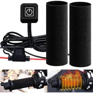 Motorcycle Heated Grips Cover Pad 12V, Universal Handlebar Cover for Motorcycle & ATV, Temperature Adjustable, IP67 Waterproof, ATV Hand Heater Warmer with Switch & Fuse