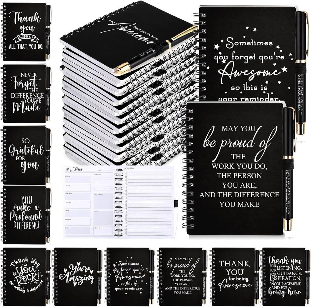 Kosiz
20 Pcs/10 Set Employee Appreciation Gifts Bulk for Coworker Christmas A6 to Do List Notebook with Ballpoint Pen Weekly Journal for Staff Office Team Nurse Practitioner Thanksgiving (Black) (Classic Style)