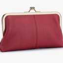 Vintage Kiss Lock Genuine Leather Wallet for Women Multi Card Slots Travel Clutch Purse (Wine Red)