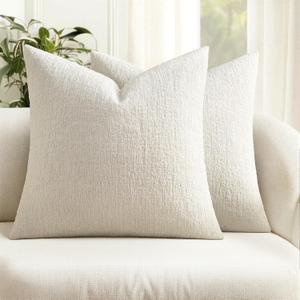 MIULEE Decorative Throw Pillow Covers 18x18 Pack of 2 White Couch Pillow Covers Soft Cozy Textured Chenille Pillowcases for Home Decor Sofa Living Room Cushion Bedroom