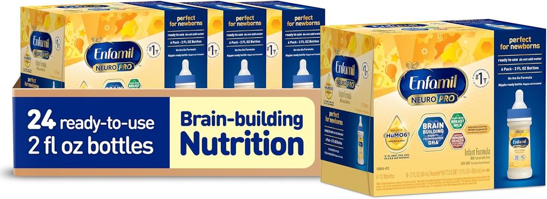 Enfamil NeuroPro Ready-to-Use Baby Formula, Ready to Feed, Brain and Immune Support with DHA, Iron and Prebiotics, Non-GMO, 2 Fl Oz Nursette Bottles (6 count) (Pack of 4), Total 24 bottles