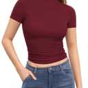 MANGOPOP Women's Turtleneck Mock Neck Shirt Double Lined Long Sleeve Short Sleeve Tops for Women Basic T Shirts Tight Tee (M)
